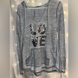 Gray Sequin Love Hoodie